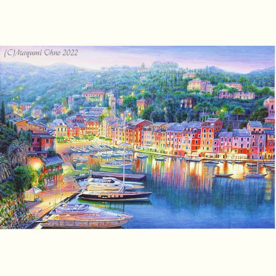 ポルトフィーノ ヨーロッパ 地中海 夕景 風景画 イタリア 絵画 海