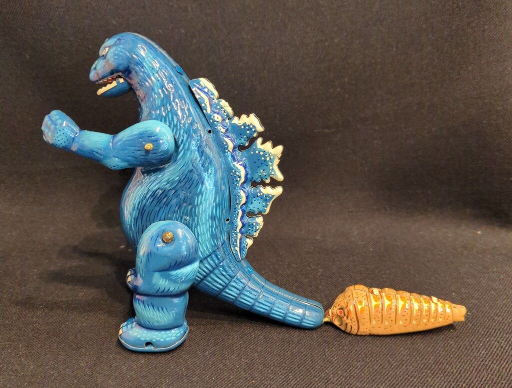 ビリケン商会 ゼンマイ歩行ブリキ ゴジラ(幼虫モスラ付) ブルー 180mm