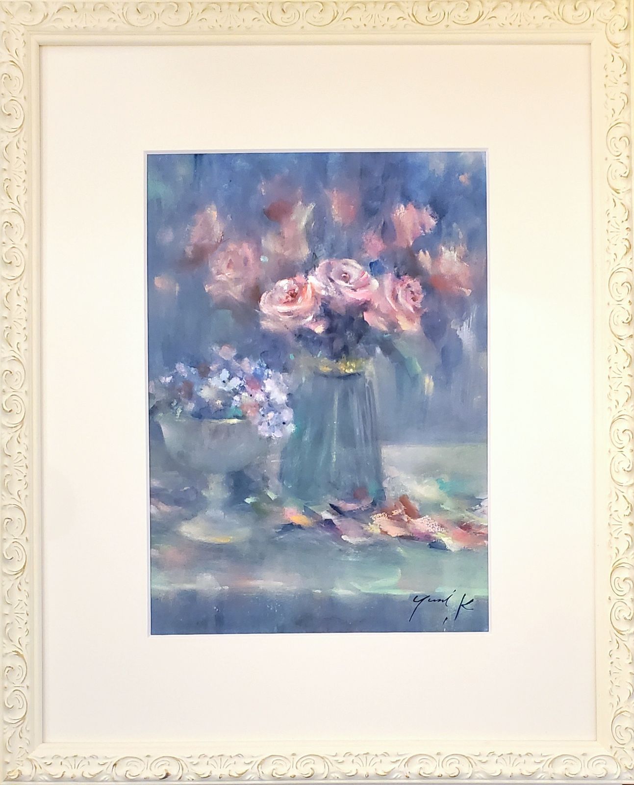 絵画 ｢味わいの時間(とき)｣ 水彩/パステル F4 額付き Yumi Kohnoura 神