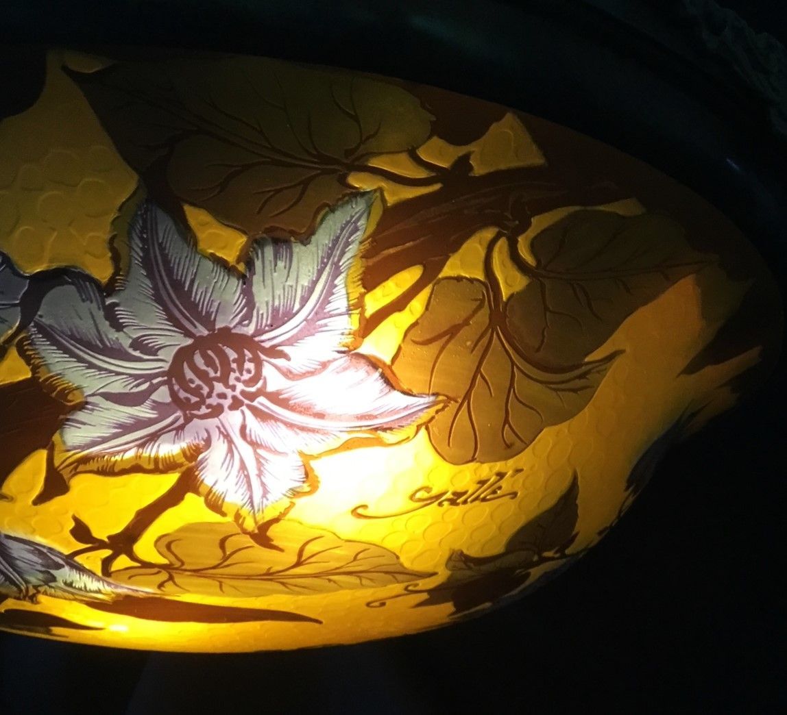 ガレ 天吊り型ランプ NO2（花文様）多層被せガラス ルーマニア（蘇る