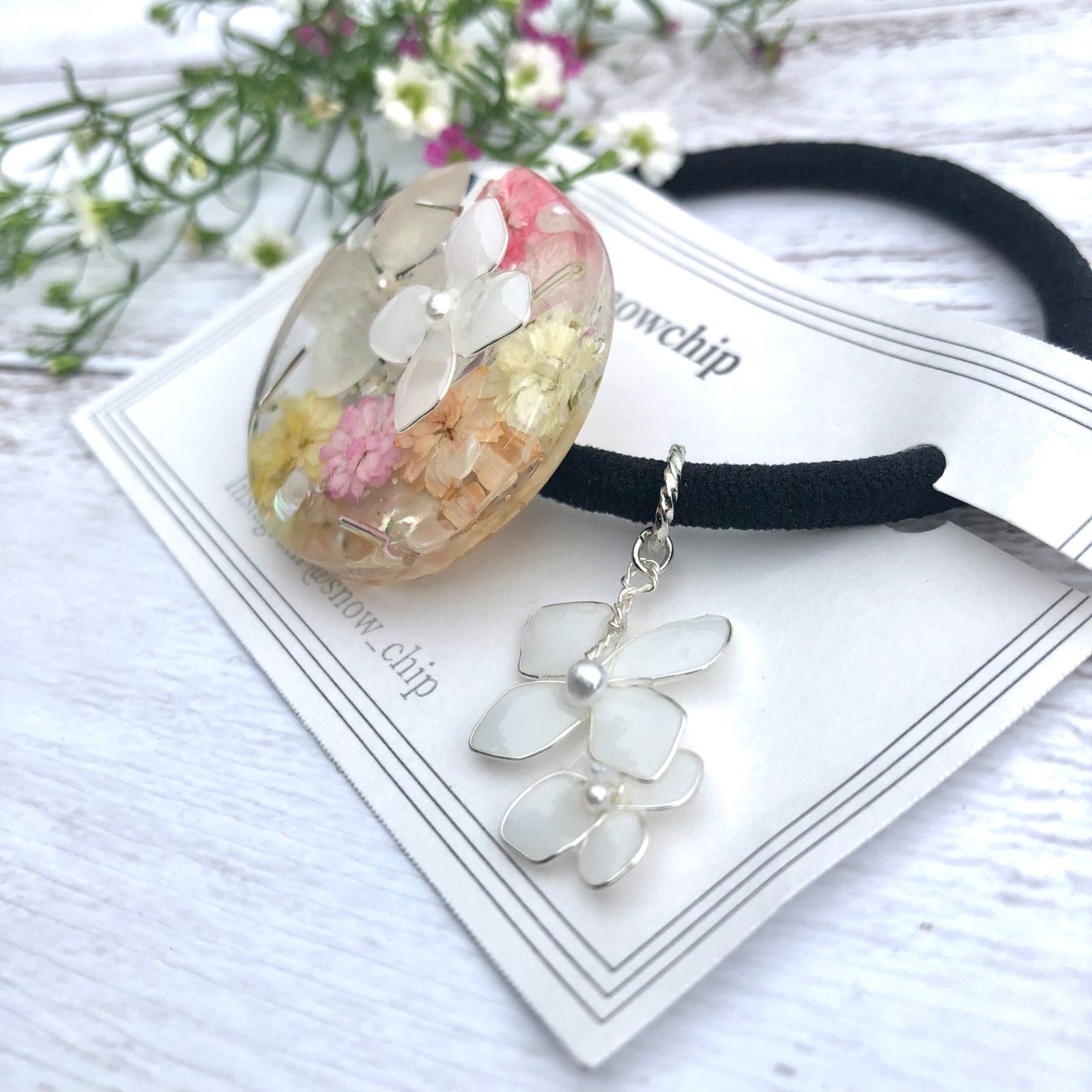 たらしこみ紫陽花 ヘアゴム ブローチ あじさいたらしこみフラワー