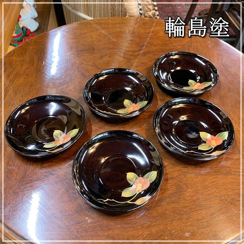 輪島塗 椿蒔絵 茶托 5枚セット 茶たく ツバキ 花 高級 金彩 蒔絵 まき