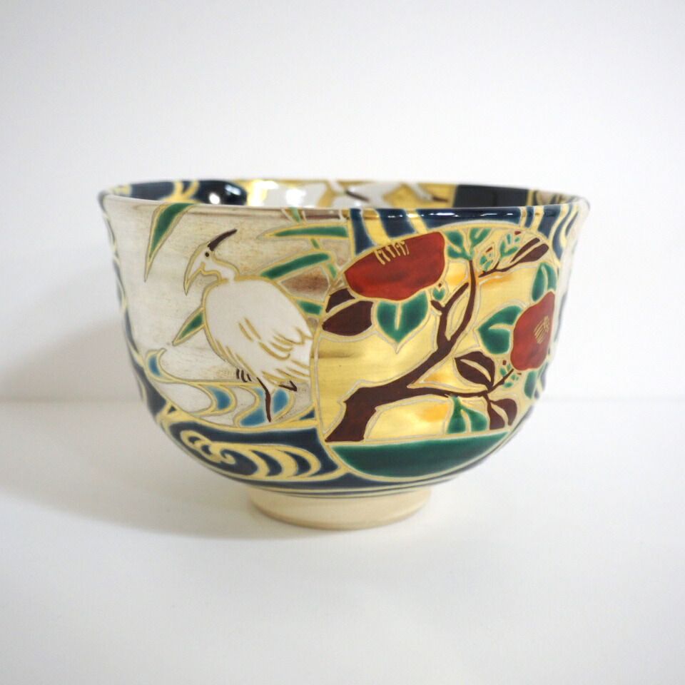 六月の特売品】水無月窯 藤谷芳哉作 団扇に流水 茶碗 抹茶茶碗 茶道具