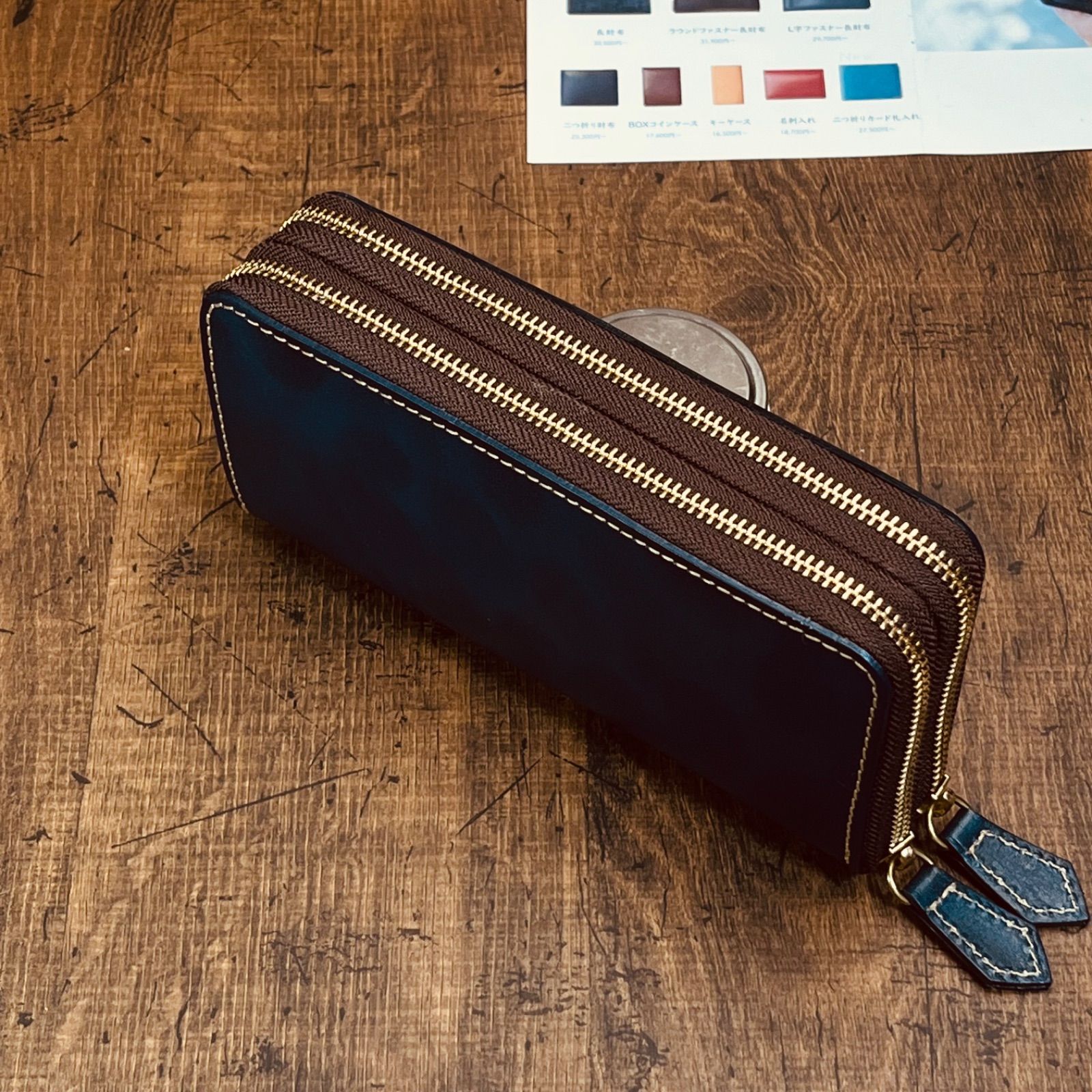 イタリアンレザー メンズ 財布 長財布 ダブルファスナー ダブルジップ