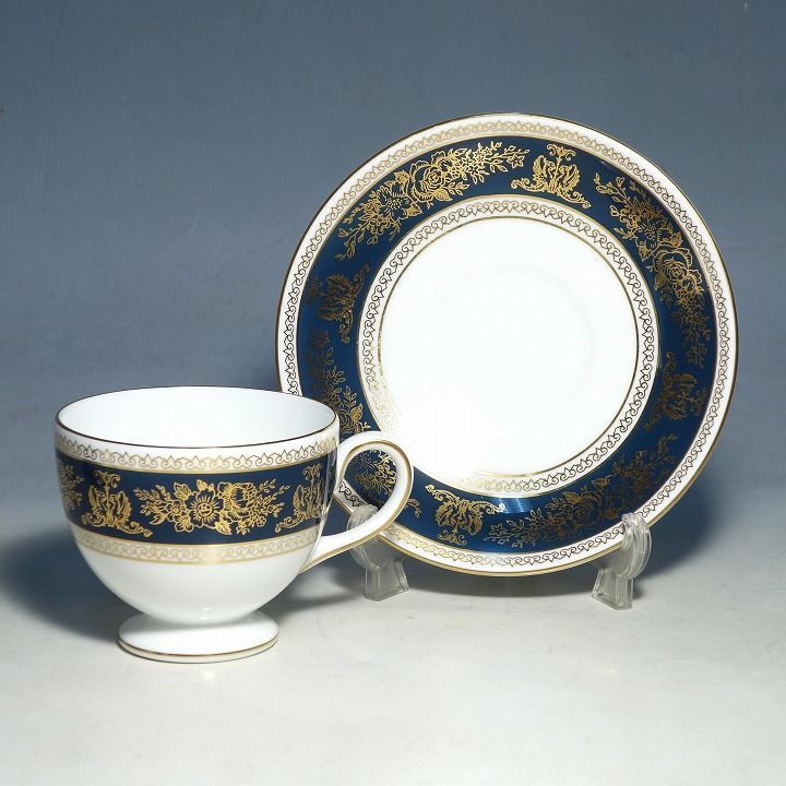 ウェッジウッド コロンビア ブルー&ゴールド カップ＆ソーサー リー