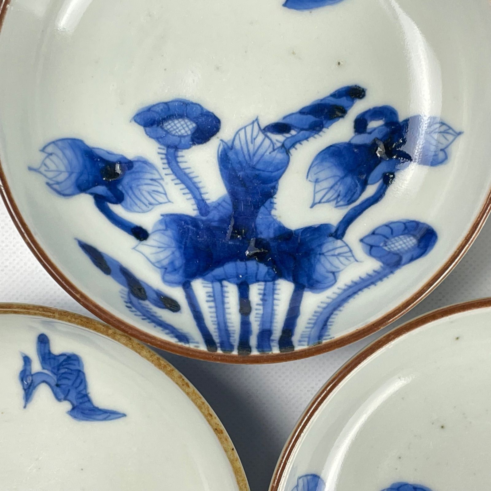 608 染付 花 鳥 古伊万里 伊万里焼 骨董 アンティーク 小皿 5枚セット