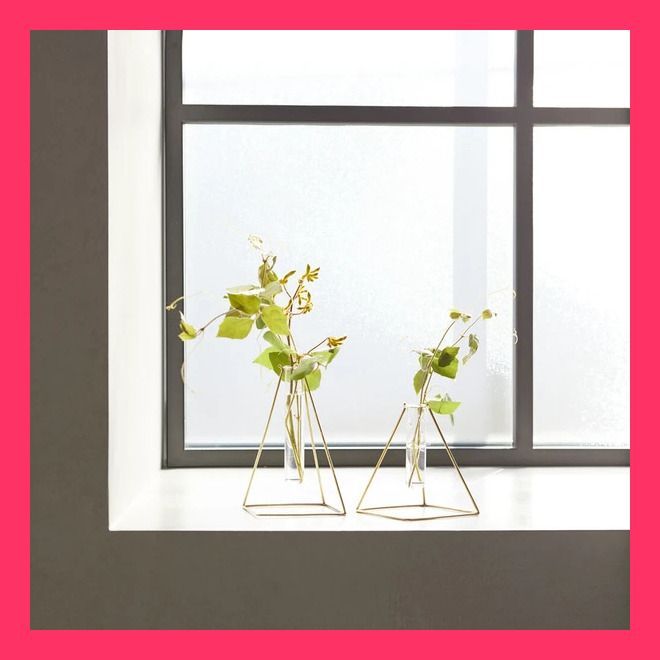 ブラスのフラワースタンドとガラスの試験管のセット／花台 フラワー