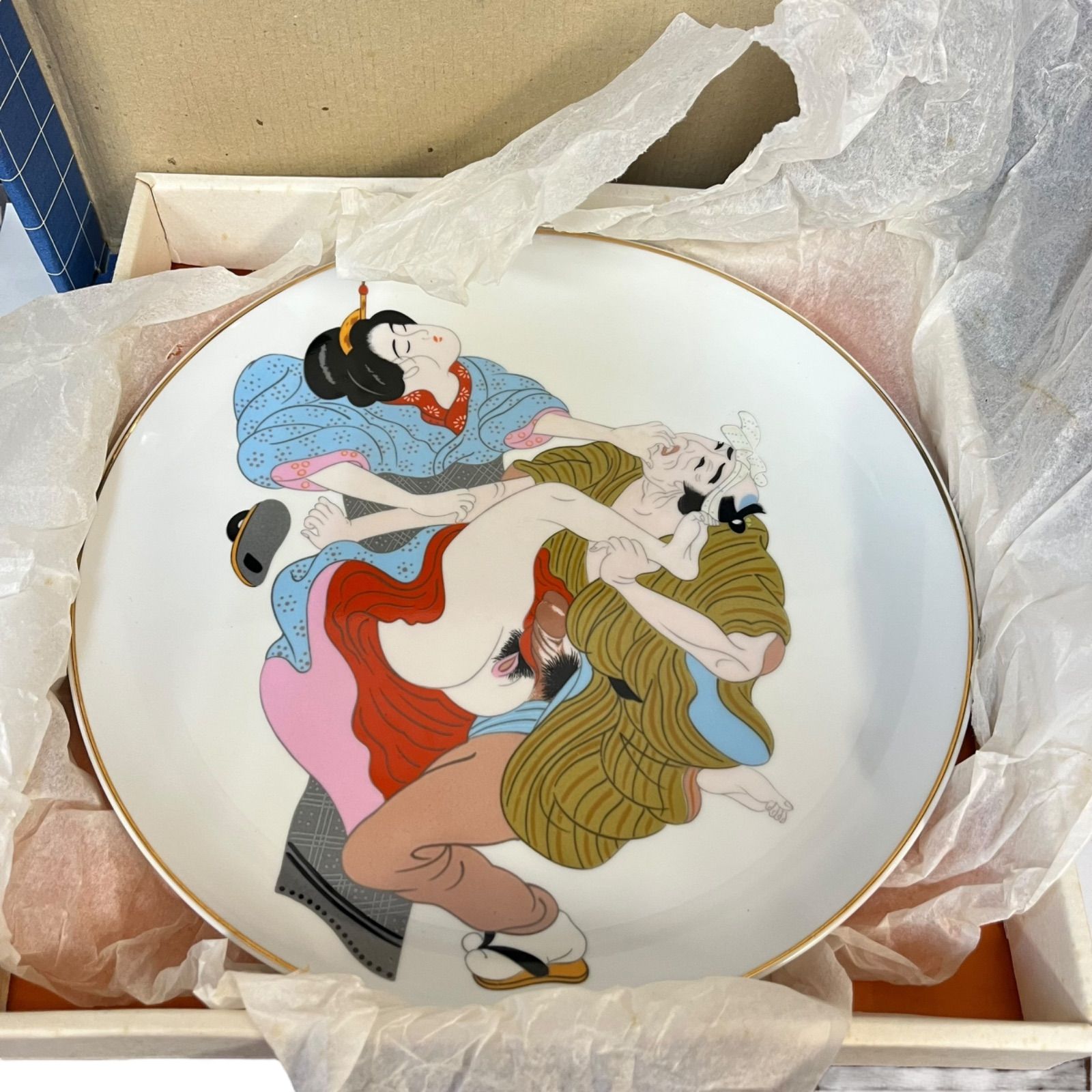 管31794】骨董品 春画 皿 大皿 飾皿 浮世絵 絵皿 - メルカリ