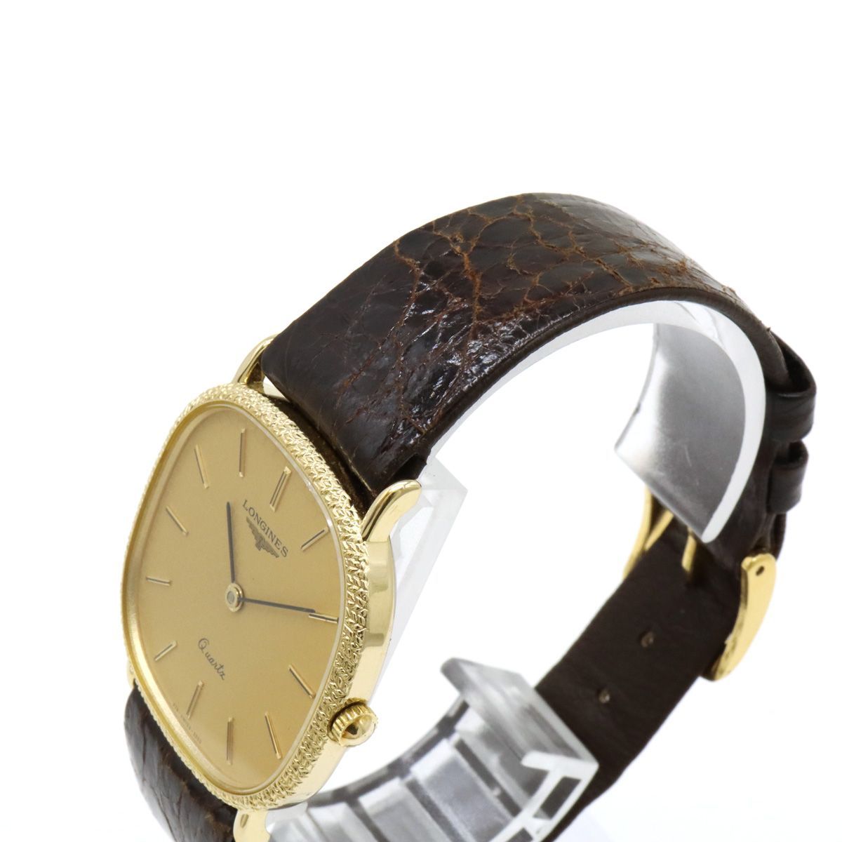 LONGINES ロンジン スクエア型 ゴールド文字盤 GP メンズ QZ クォーツ