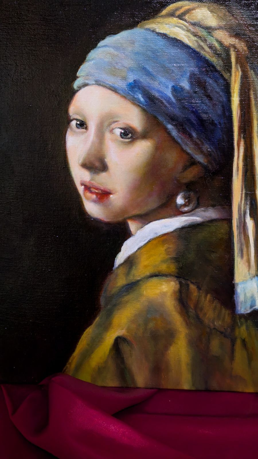 フェルメール【模写】真珠の耳飾りの少女 画家painterTMK真筆 油絵模写