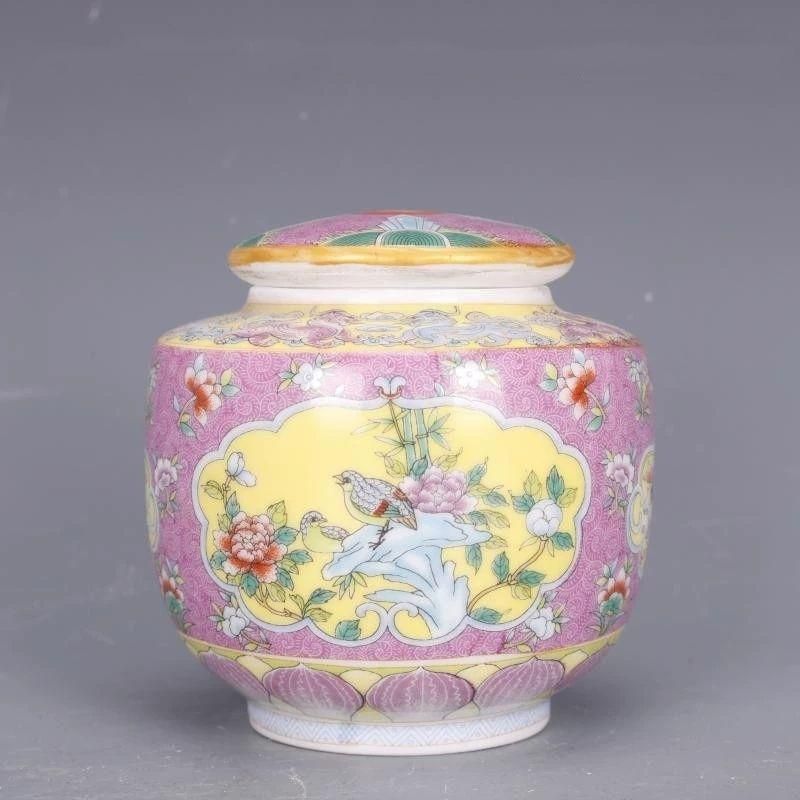 清乾隆鯖花卉図紋蓋缶 景徳鎮 陶磁器 装飾品 現代工芸品美術品 置物 清