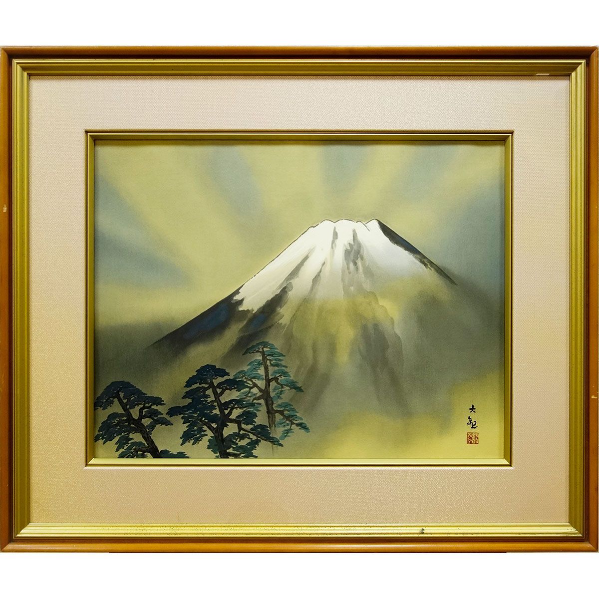 横山大観 「霊峰富士（霊峰不二）」 リトグラフ 石版画 額入り 風景画