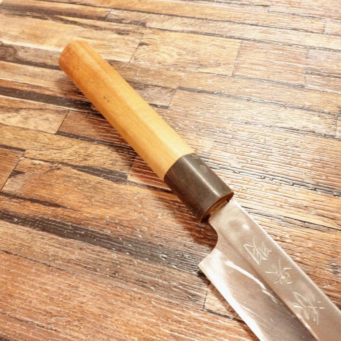 源宏明 柳刃包丁 研ぎ済 水牛柄 刺身包丁 ハガネ 使用感少 300mm