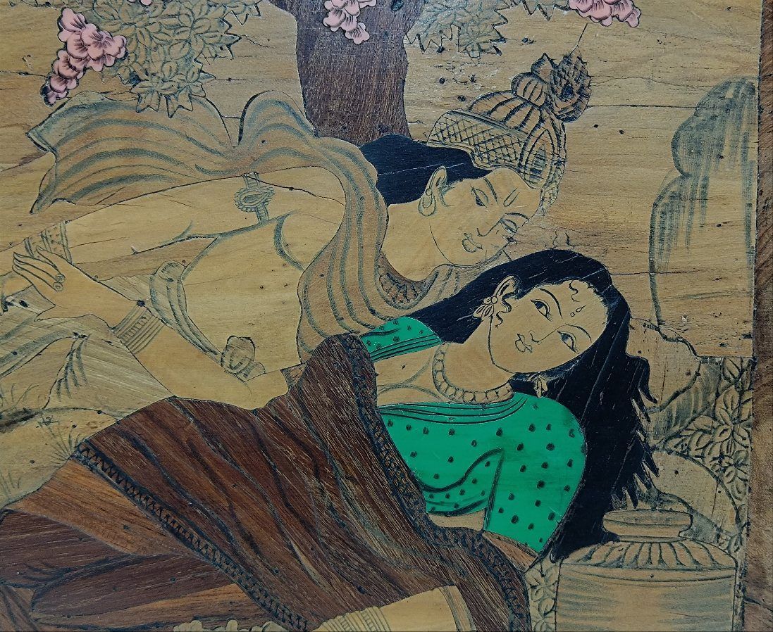 ヴィンテージ インド 1944年 木象嵌額装 はめ木細工絵画 - メルカリ