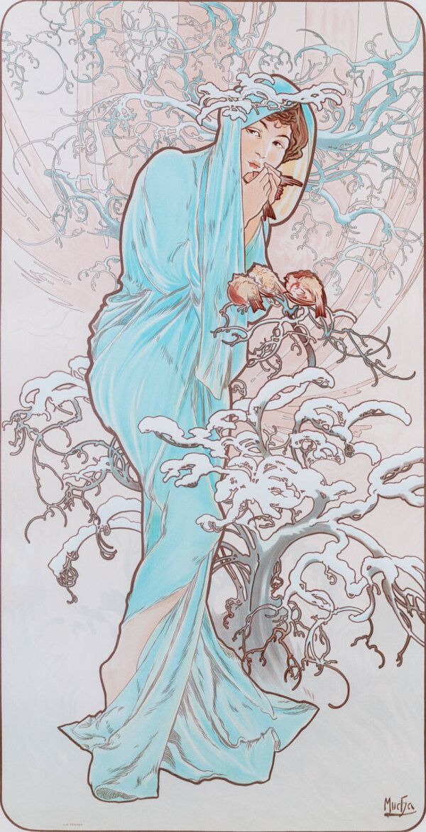 アルフォンス・ミュシャ】 「四季 冬 1896」 版画 - メルカリ