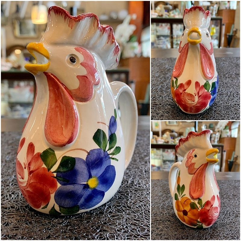 イタリア製 陶器 花瓶 フラワーベース ニワトリ フラワー 花柄
