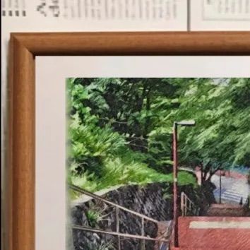 ジブリアート⑧耳をすませばより「桜ヶ丘の階段より」額装品 額縁寸法