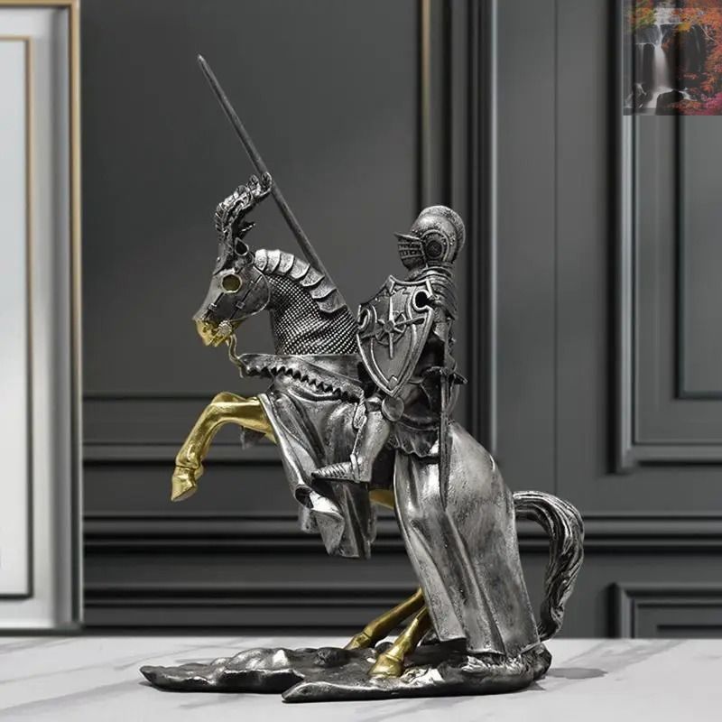 中世のホースナイト像 馬 騎士 像 戦士 中世時代 歴史 置物 オブジェ