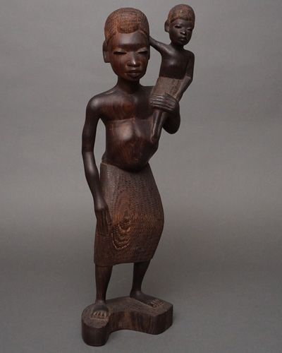 アフリカ タンザニア 黒檀彫刻 母子像 47㎝ 彫刻 木彫り マコンデ
