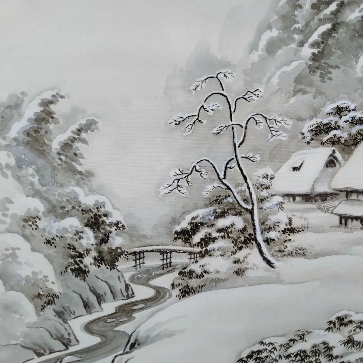 年代物 掛軸】福田 芳洲 画題 『雪溪山水』水墨画 絹本（SNA） - メルカリ