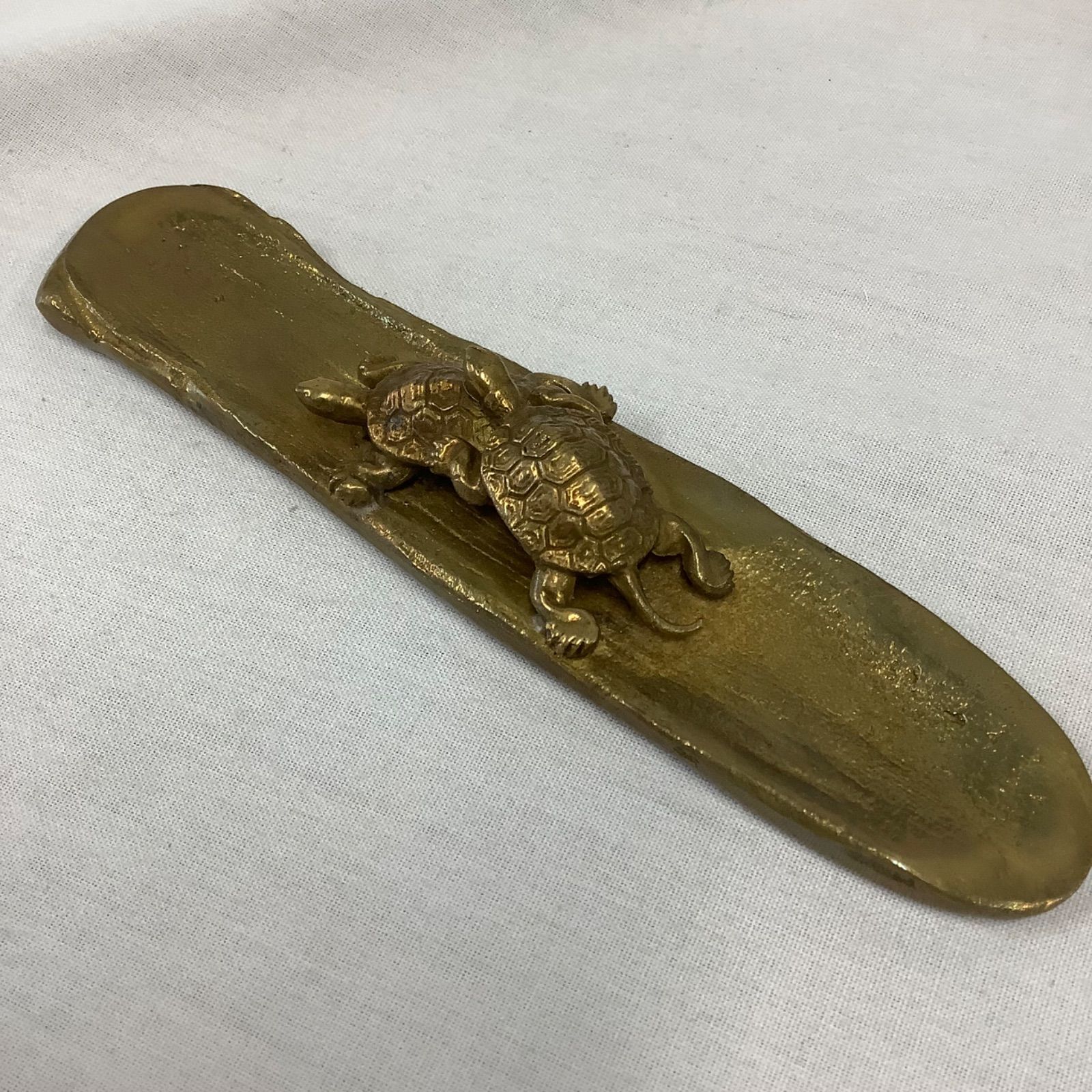 鋳銅 亀文鎮 須賀月真作 夫婦亀 ペーパーウェイト 書道用品 C588