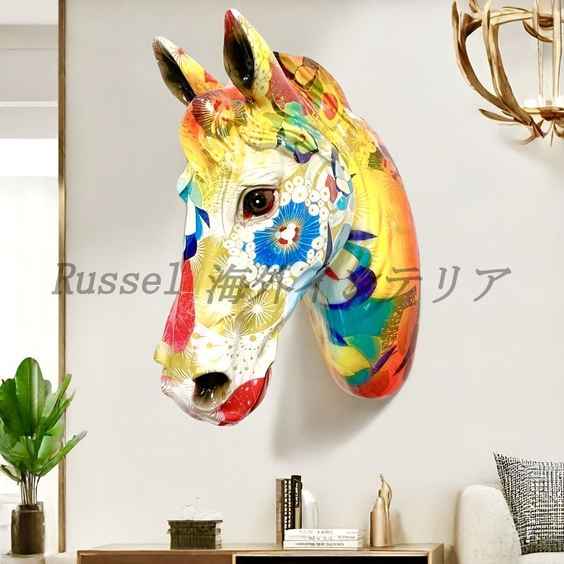 ウォールアート 馬 ユニーク カラフル ハンティングトロフィー風