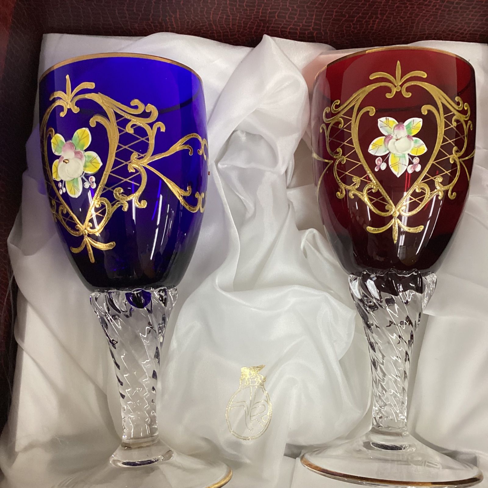 イタリア ベネチア購入 ヴィンテージ ベネチアングラス ペア 赤 金彩