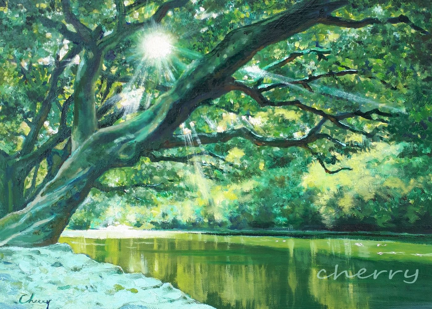 油彩画】 「グリーンリース」 F3号 油絵 油彩画】 「グリーンリース