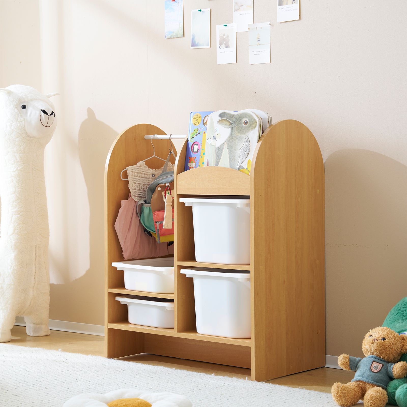 おもちゃ収納ラック ハンガーバー付き 子ども用家具 幅64.6×奥行40×高