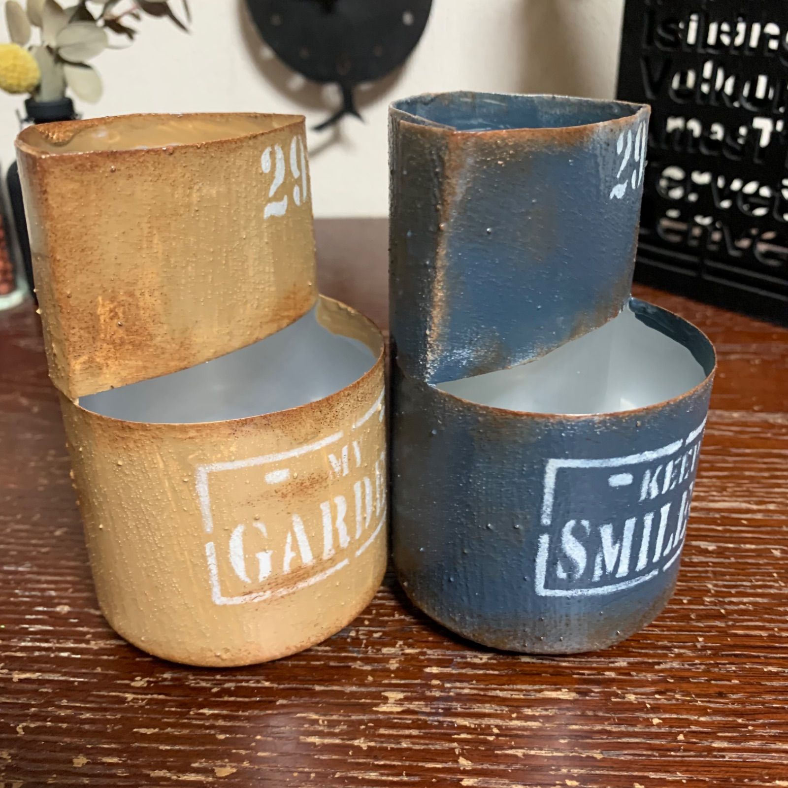 2段寄せ♡ リメイク缶 2個セット (カフェオレ・ミッドナイトブルー