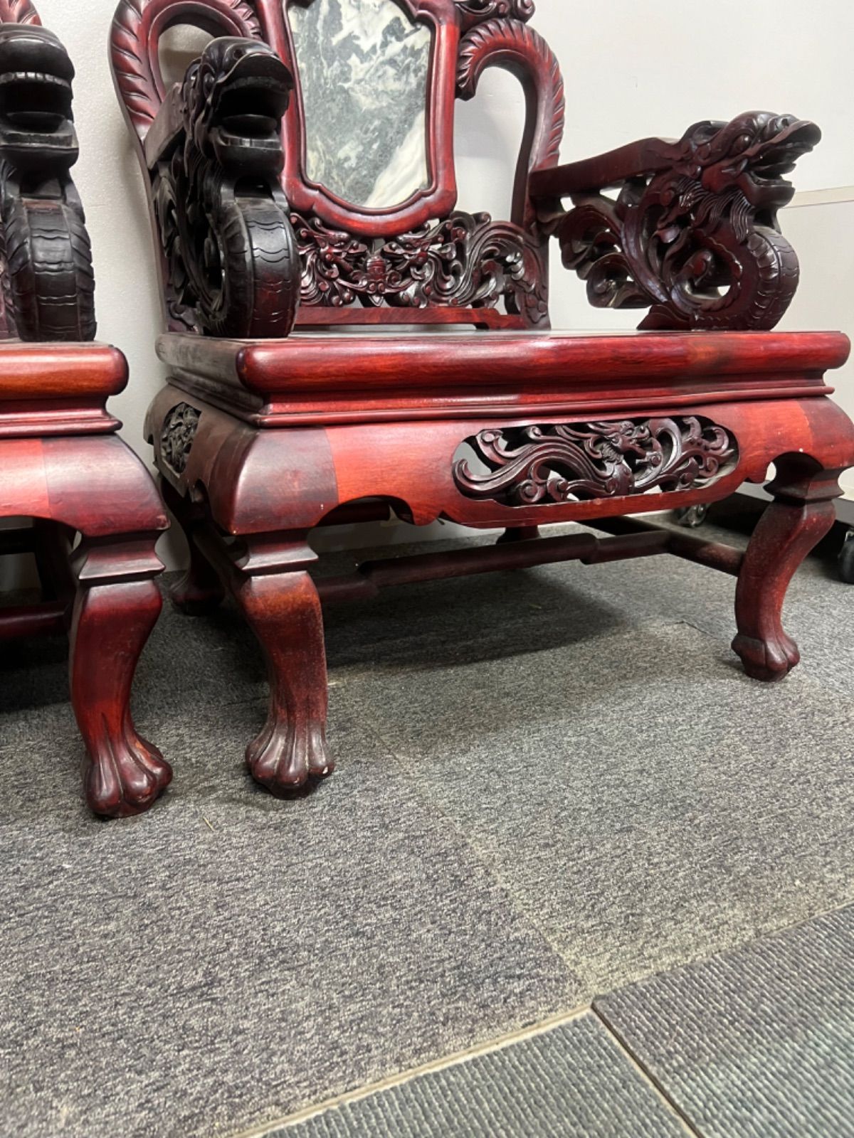 ⭐︎ 送料込み 中国家具 大理石椅子 手彫り 当時物家具 座緑