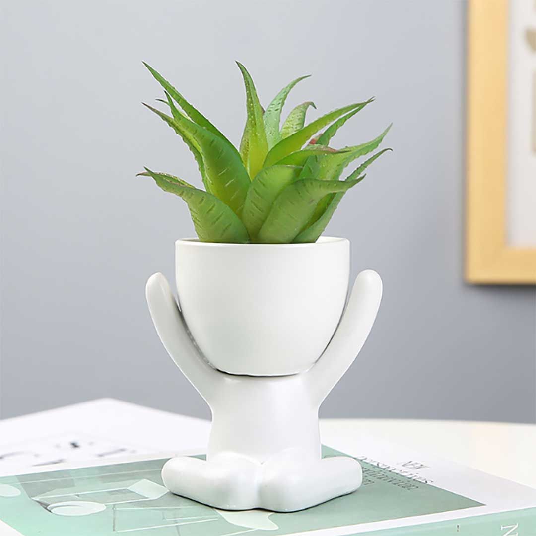 在庫限り】ミニ植木鉢 小人型 ホワイト 3種 陶器 セラミック