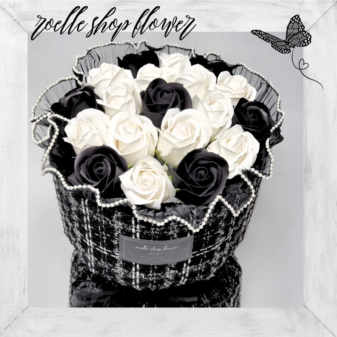 ワンホンブーケ ソープフラワー シャボンフラワー ブラック ツイード