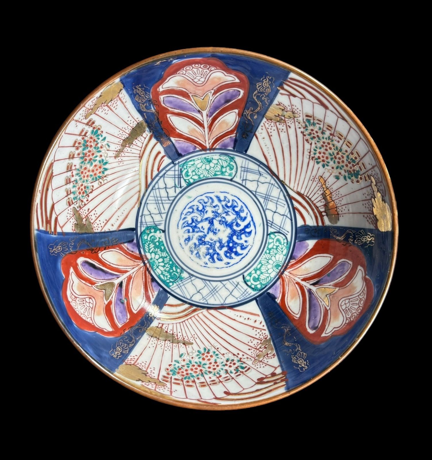 古伊万里 金彩色絵 花草雲鶴文中鉢10客セット 直径約17.5cm 古伊万里