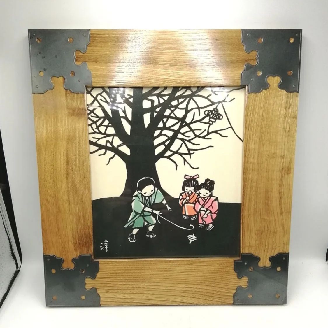 加納淳 切り絵 あやとり こままわし 額入り 2点セット 新品未使用