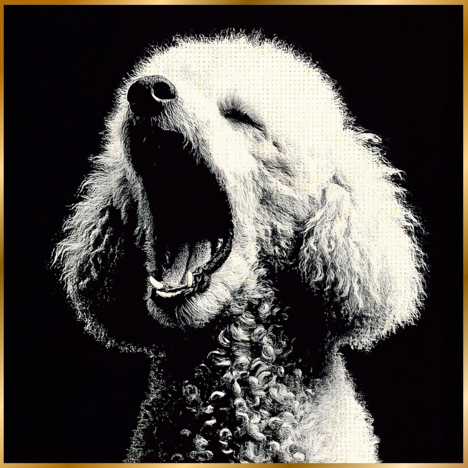 あくび - トイプードル犬】ジークレー版画＊名入れOK！ 白黒・モノクロ