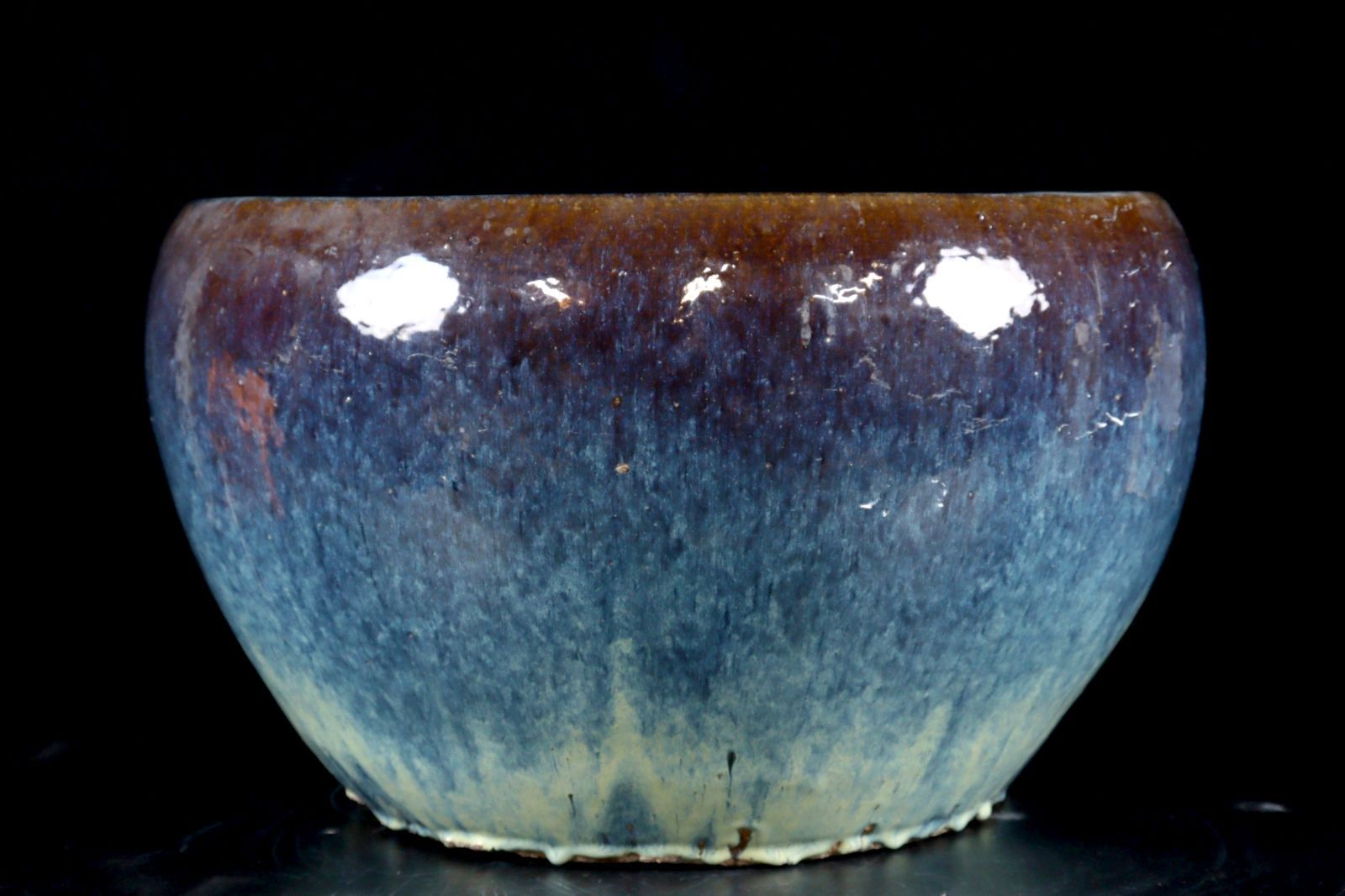 中国古玩 葛明祥造 海鼠釉大火鉢 60cm 唐物 骨董 古美術 楾 B143-S