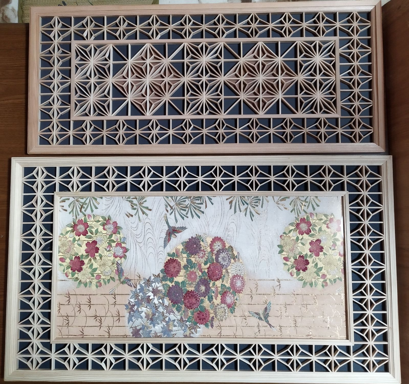 198 麻の葉組子組子絵柄 2枚一組木製額縁 198 麻の葉組