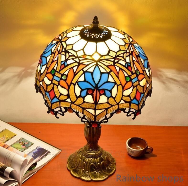 ティファニースタイルテーブルランプ電気スタンドガラスランプシ r 3