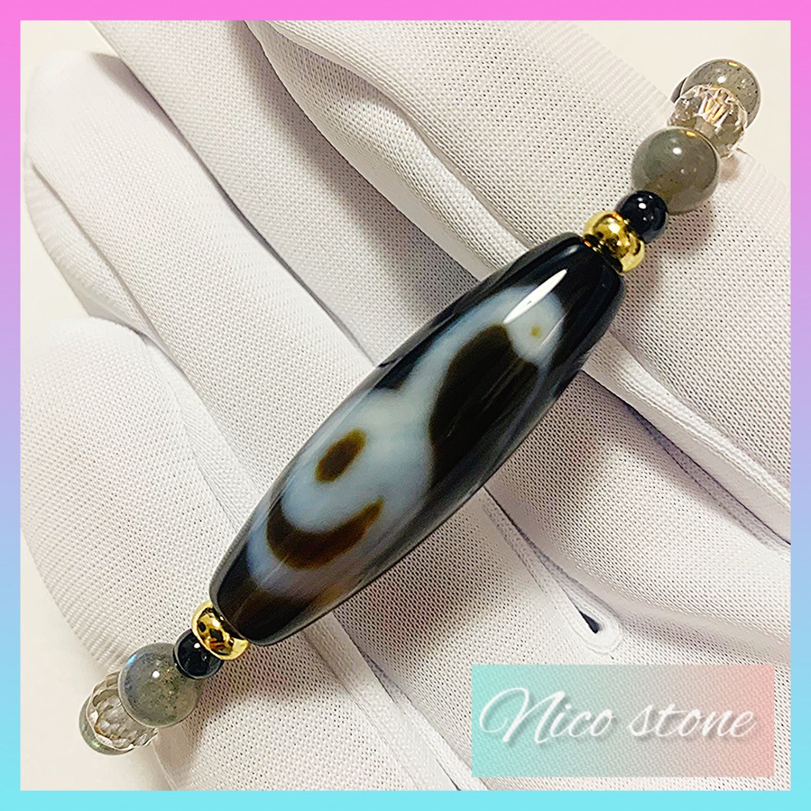 新商品】三面大黒天・白蛇天珠（高級至純天珠）ブレスレット｜金運と