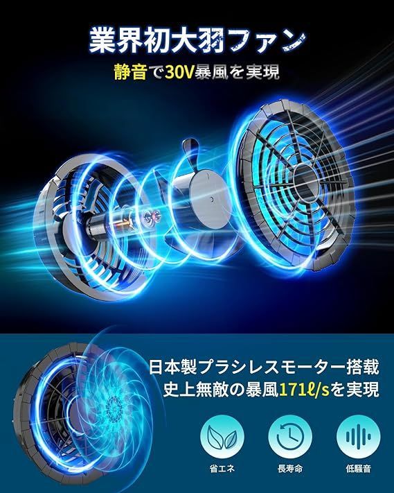 AGGOZ] 空調作業服 バッテリーセット【2025最強爆風 30V超高出力A 空調