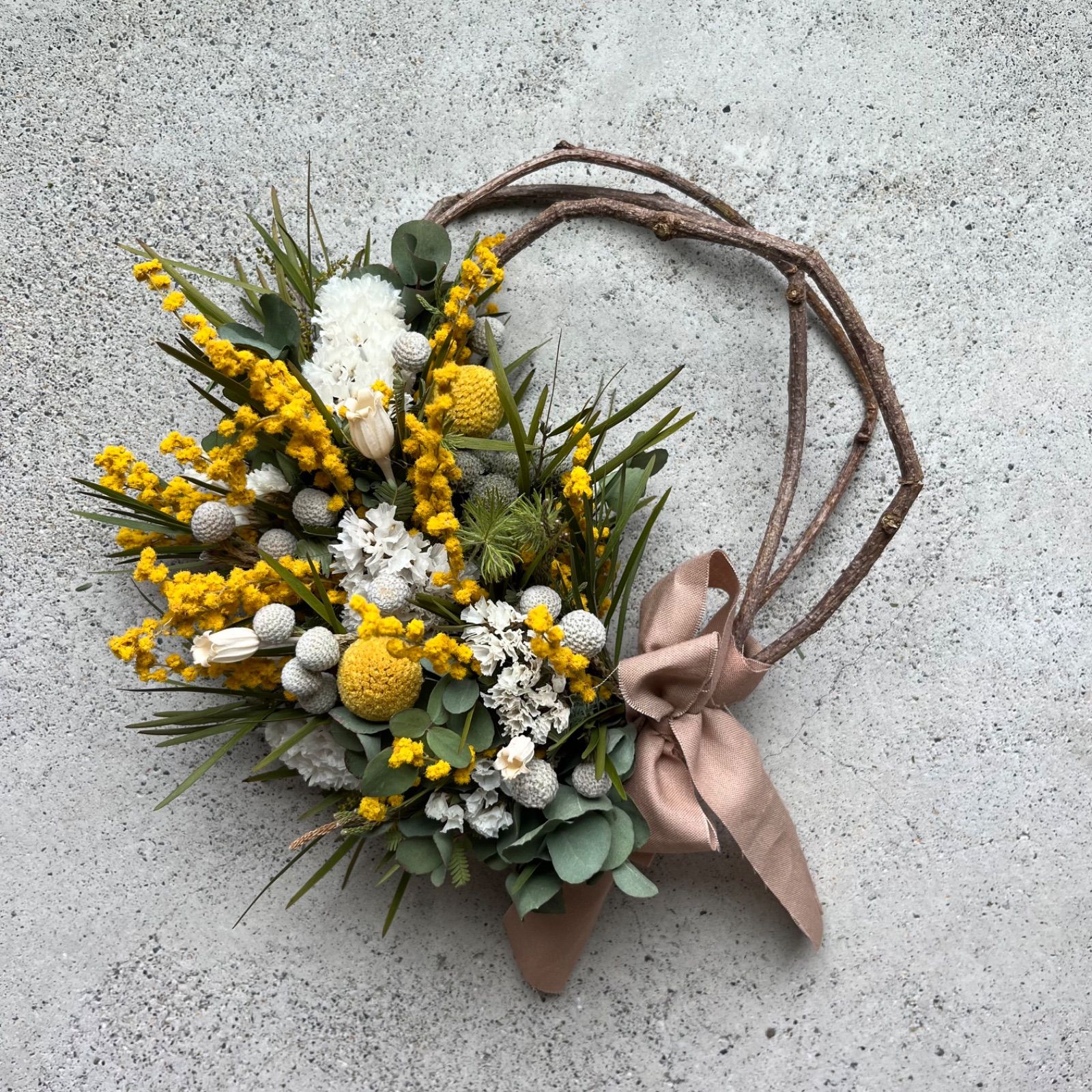 ドライフラワーリース ミモザリース ミモザ ドライフラワー ブルニア