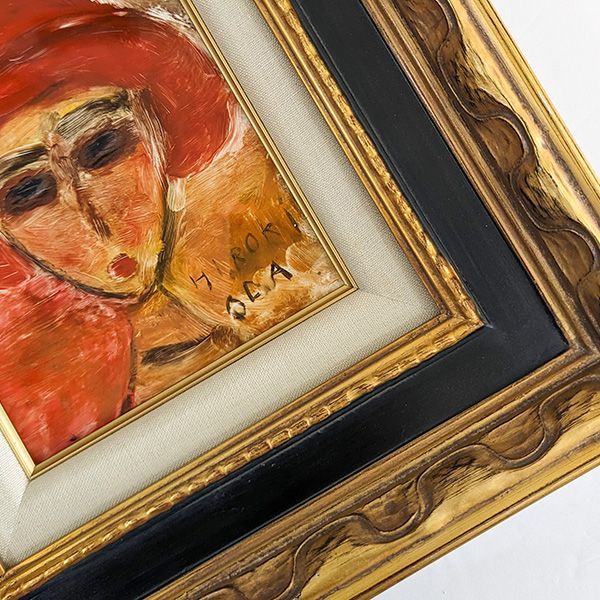 織田広喜 ガラス絵 「少女」 F0号 額入り 真筆 人物画 肉筆画 手描き