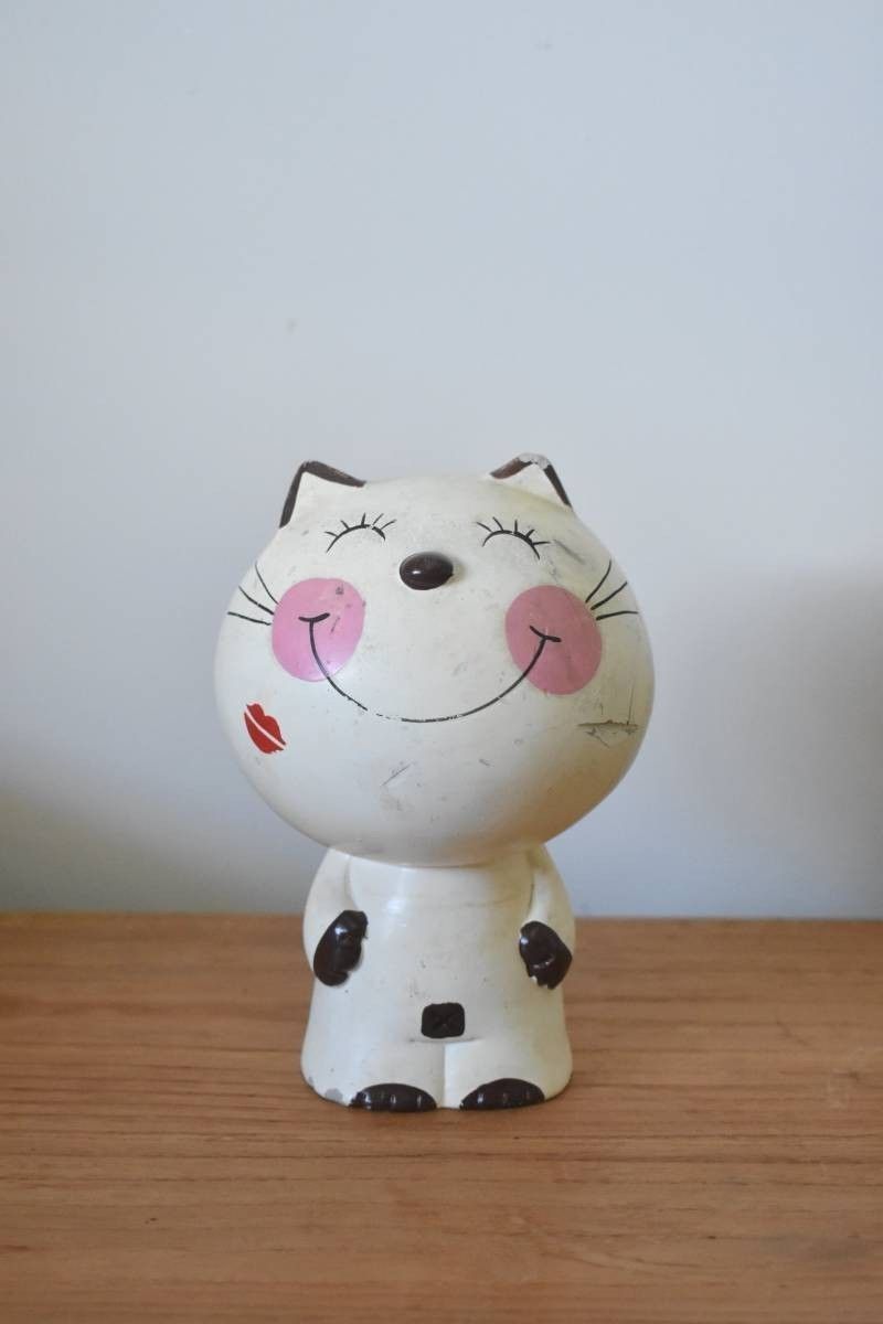 ☆水森亜土 みーたん 貯金箱 陶器 置物 人形 昭和レトロ やきもの