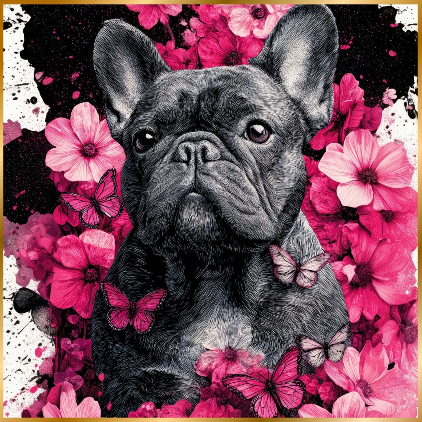 蝶よ花よ - フレンチブルドッグ犬 No.2】ジークレー版画＊名入れOK