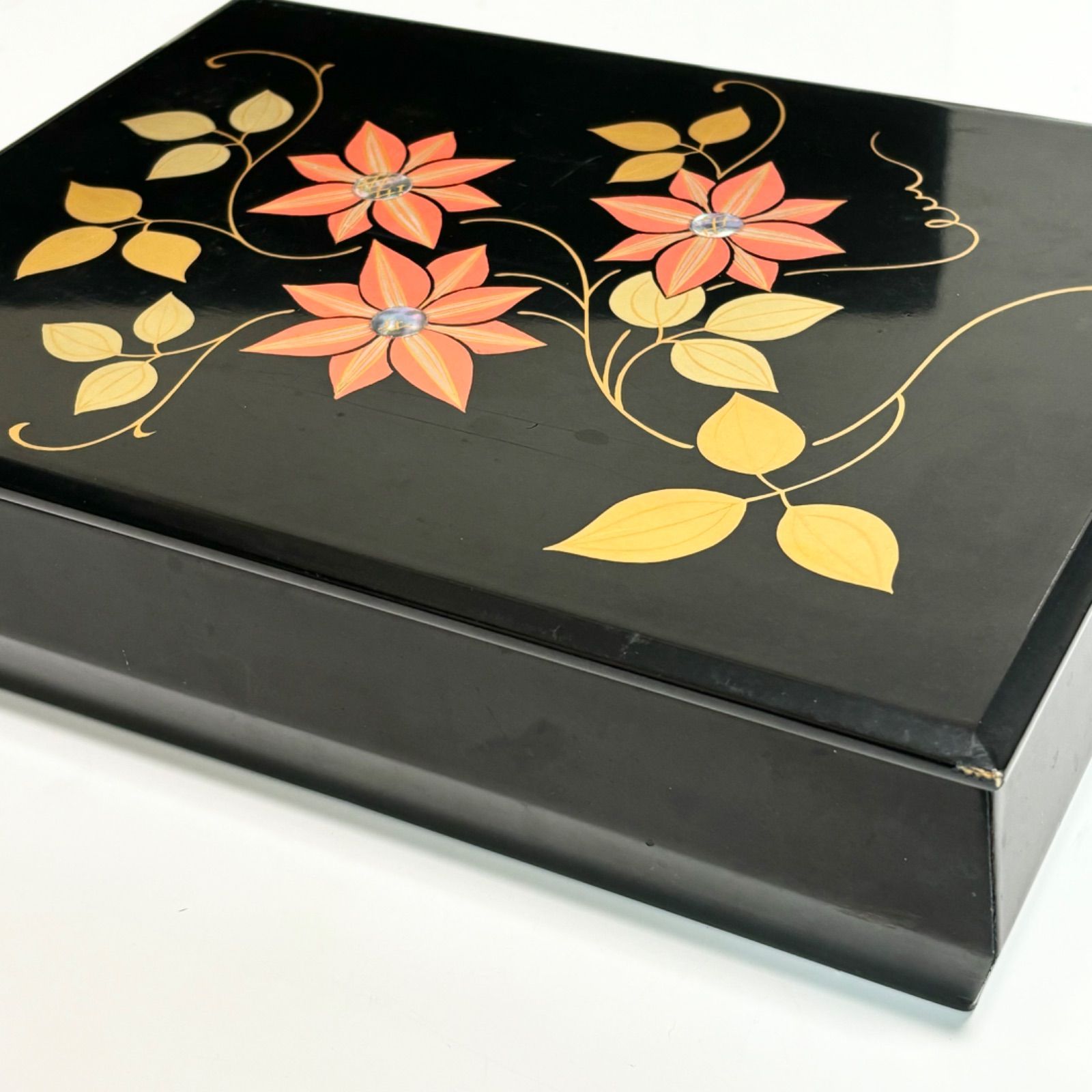 送料無料】文箱/会津塗り/和風/会津漆器/花柄/文庫箱/書道/漆塗/うるし