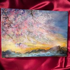 コスモス風景画 painterTMK真筆 「光が舞い降りて…」花の風景画 肉筆