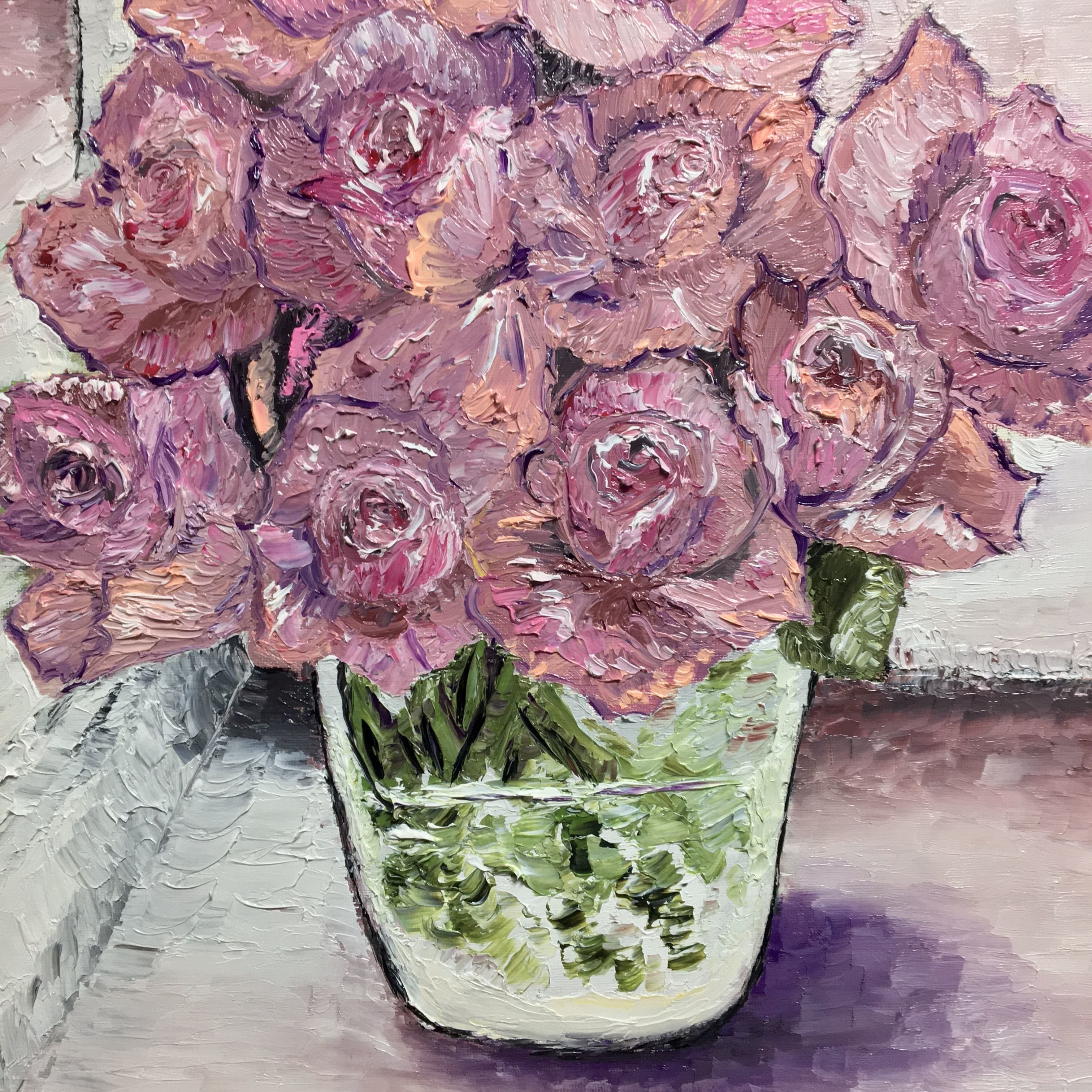 油絵「窓辺のバラ」|芸術 絵画｜雨星立夏 Rikka Amahoshi / 絵画