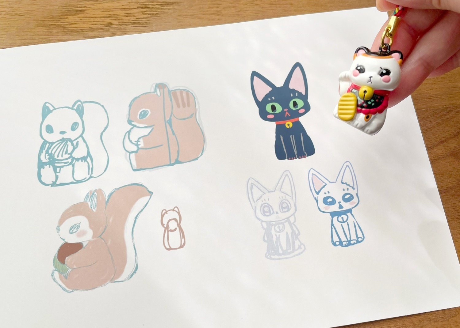 3月のライオン」リスポッケ先生&いちごちゃん根付鈴 原画と鈴の音色の