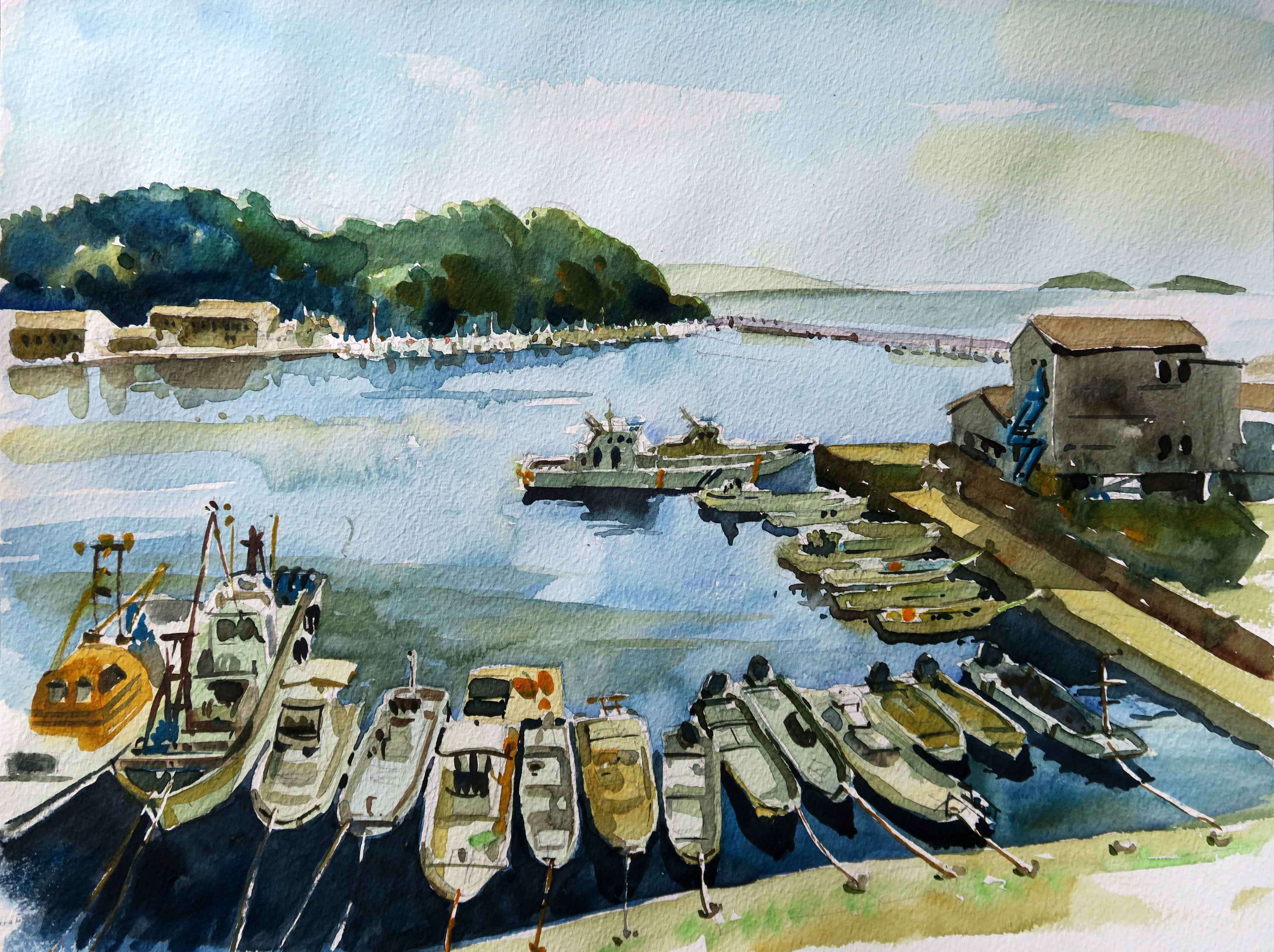 宿場町「室津」の小さなドック／海辺の水彩画｜海の音 - umi no oto